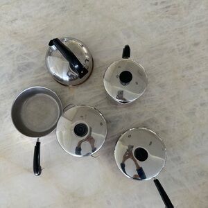 Revere Toy Pots and Pans Toy Stainless Steel Cookware Set with Black Handles